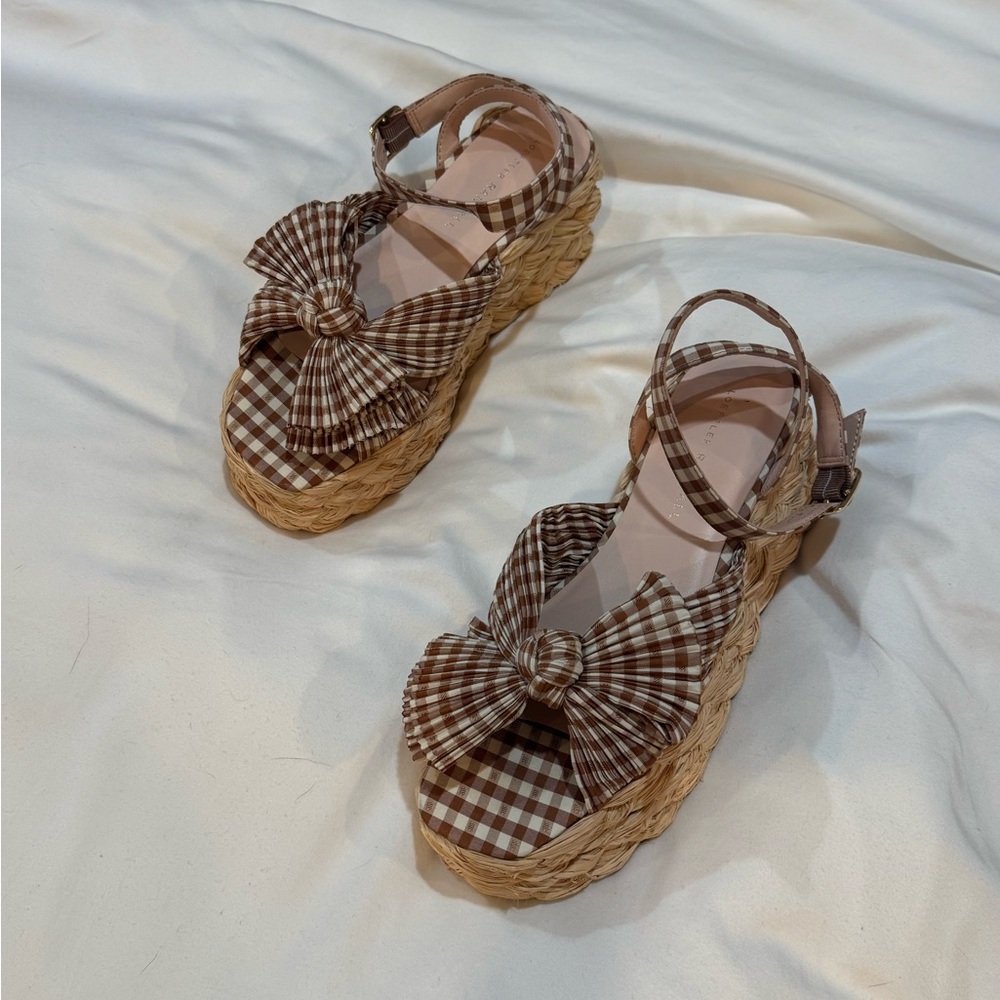 Loeffler Randall Tan Checkered Espadrille Sandals